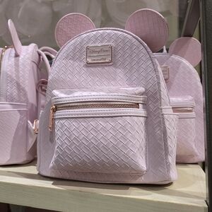 Loungefly Pink Rose Gold Woven Minnie Mouse Ear Backpack Disney Parks Disneyland